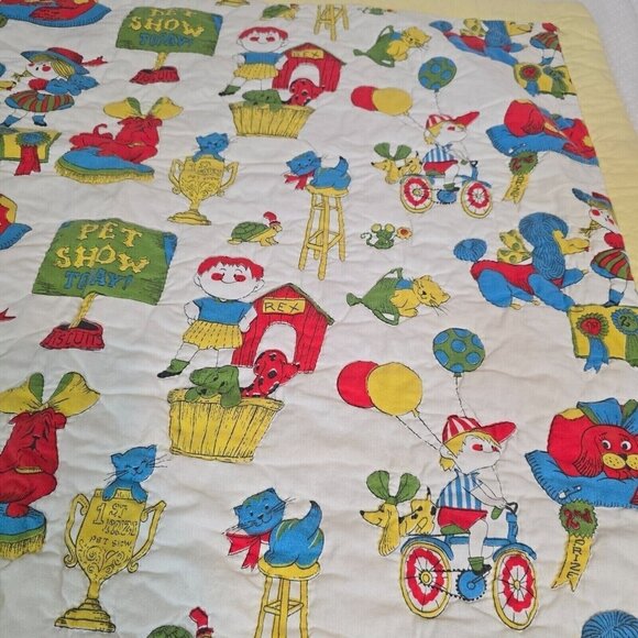 Unbranded Vintage Kids Quilted Blanket Pet Show Dogs Cats 42 x 50 - Picture 3 of 6
